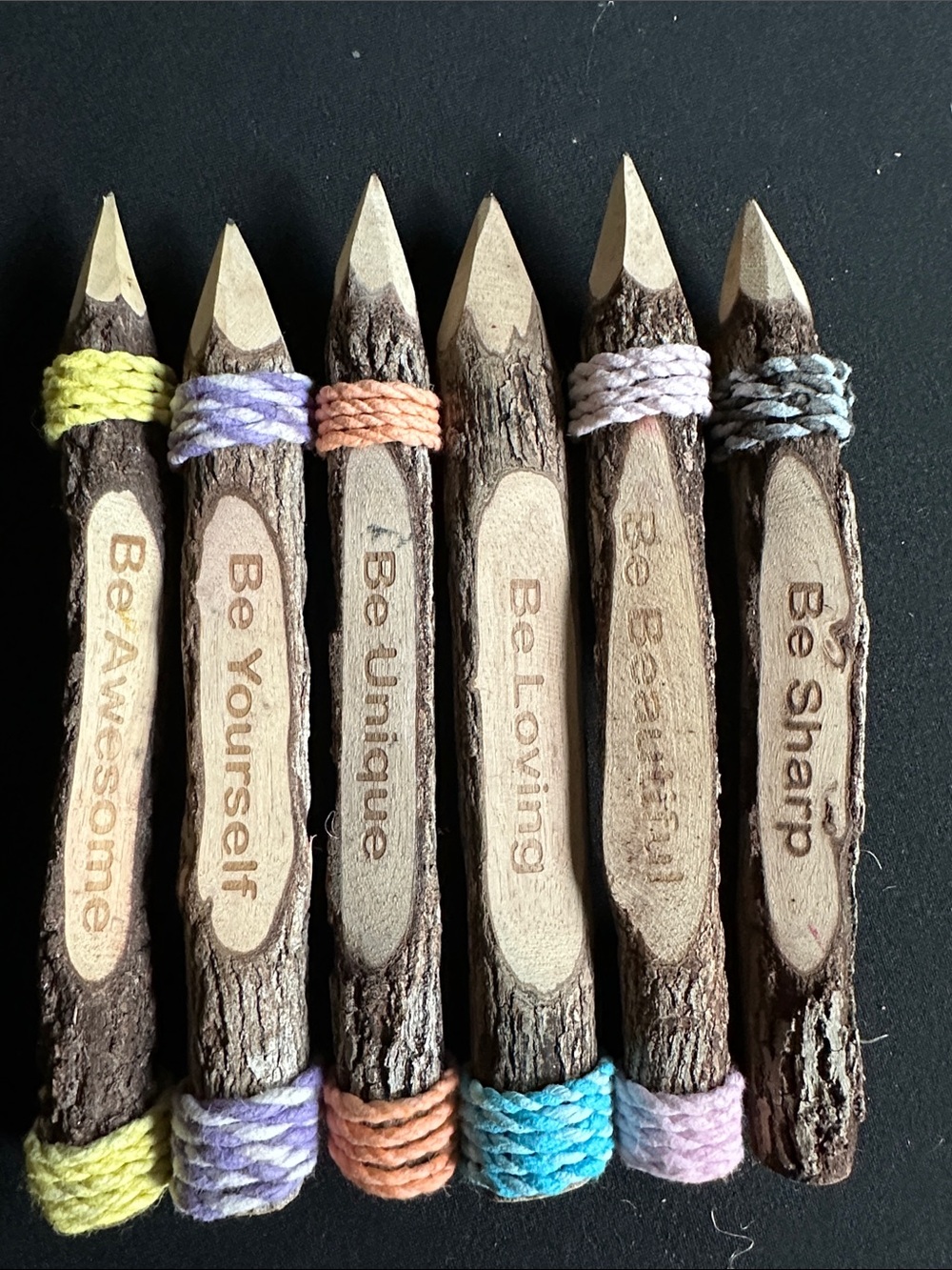Rustic Country Inspirational handcrafted Twig Pencils - Wrapped Tips w container